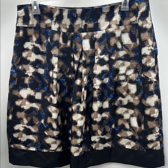 Dana Buchman Blue Black Midi Pleated Silk Skirt - Picture 4 of 5